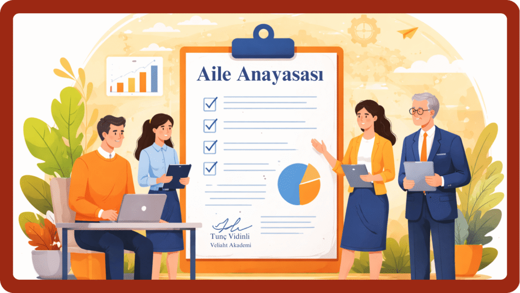 Aile şirketi üyeleri aile anayasası hazırlık toplantısında yönetim ve karar kuralları üzerine görüşüyor.