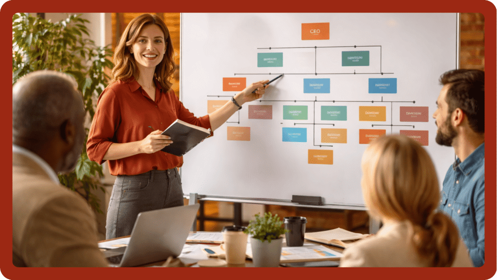 Organizasyon şeması toplantısı yapan yönetim ekibi