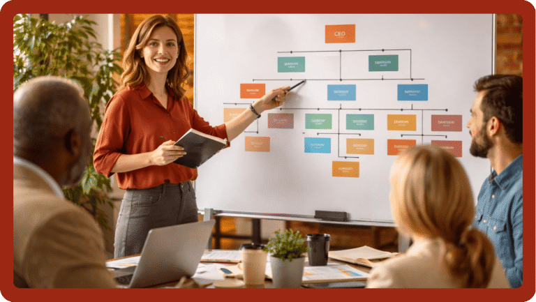 Organizasyon şeması toplantısı yapan yönetim ekibi