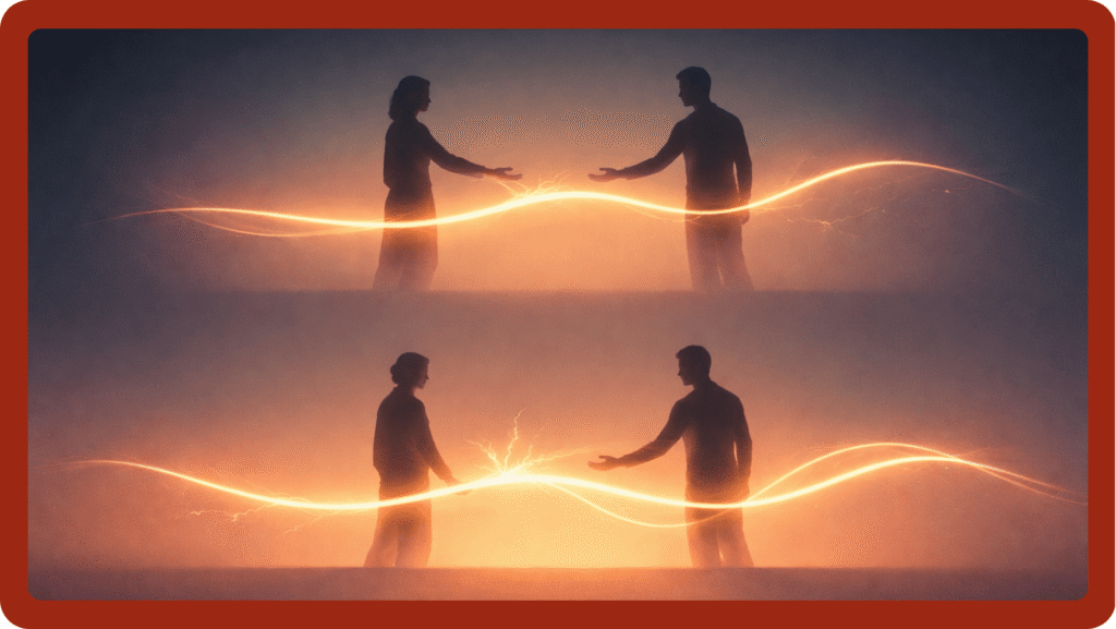 Aile şirketlerinde iki kişi arasında koşullu iş birliğini simgeleyen ışık akışı